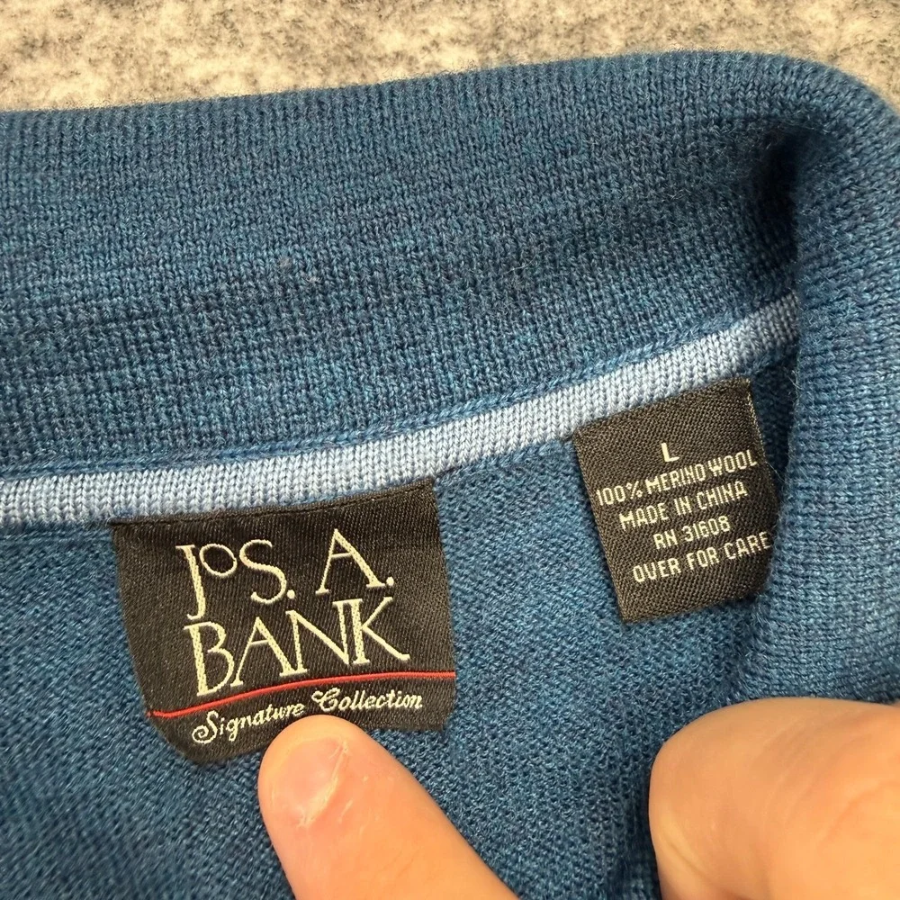 Jos A Bank Sweater Polo Mens Large Blue Merino Wool Knit Luxury Business Casual